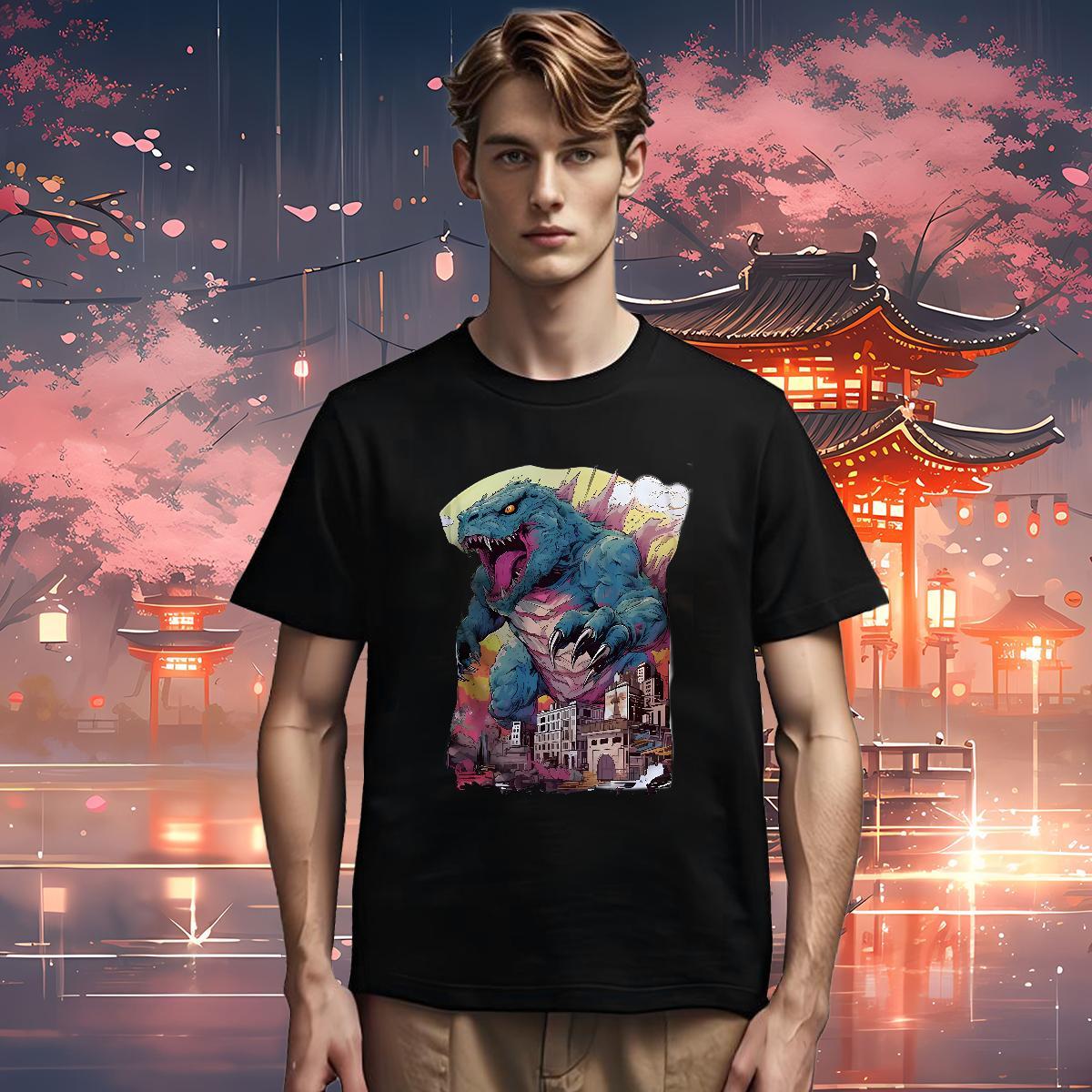 Man T Shirts 230g 100% Cotton dinosaur Daily Outfit Breathable Short Sleeve Oversized 3XL 4XL Men Tops Tees Free Shipping Comfortable Tops Shirt