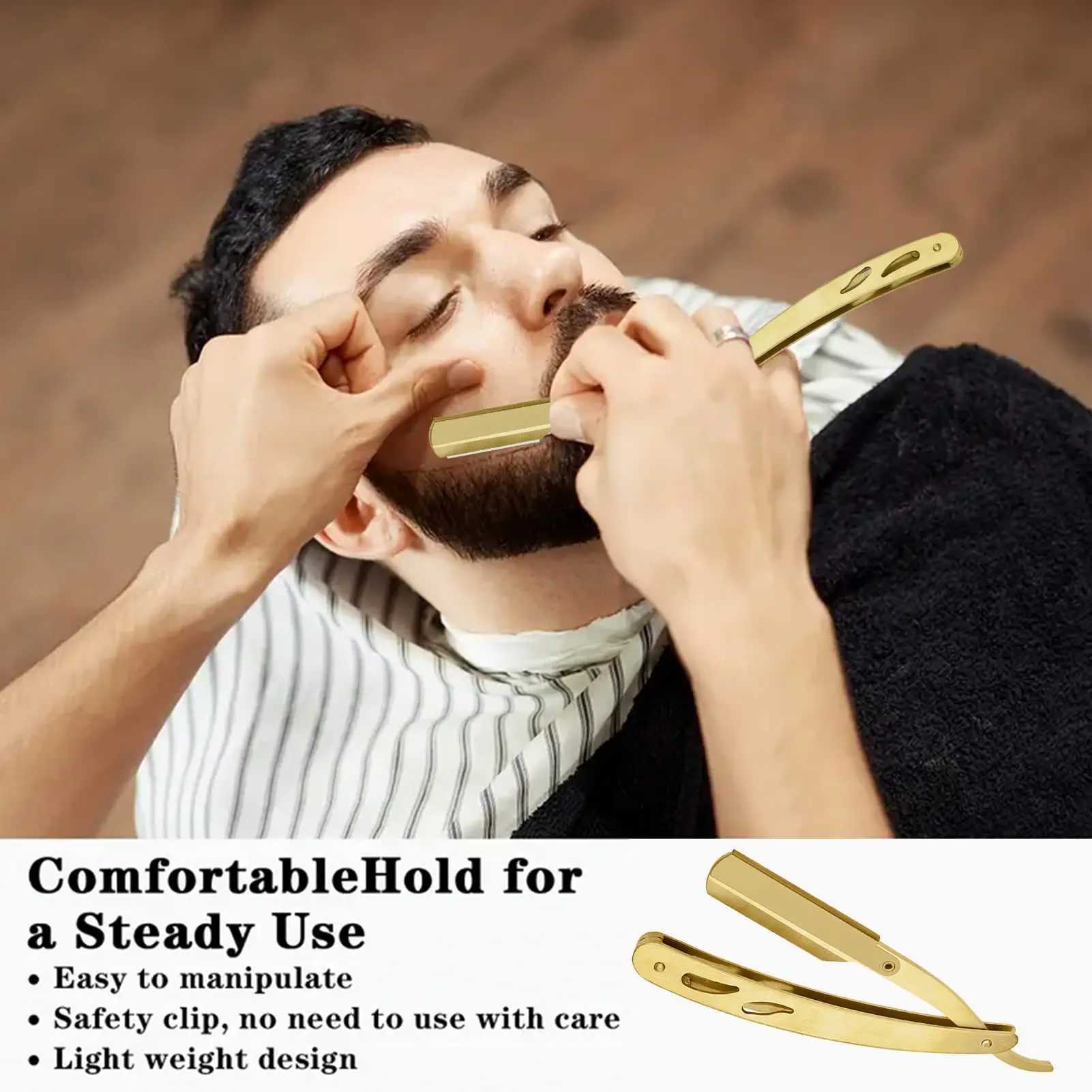 Shaving Trimming Knife Holder Manual Shaver Haircut Beard Eyebrow Shaving Tool Stainless Steel Folding Barber RazorM240814
