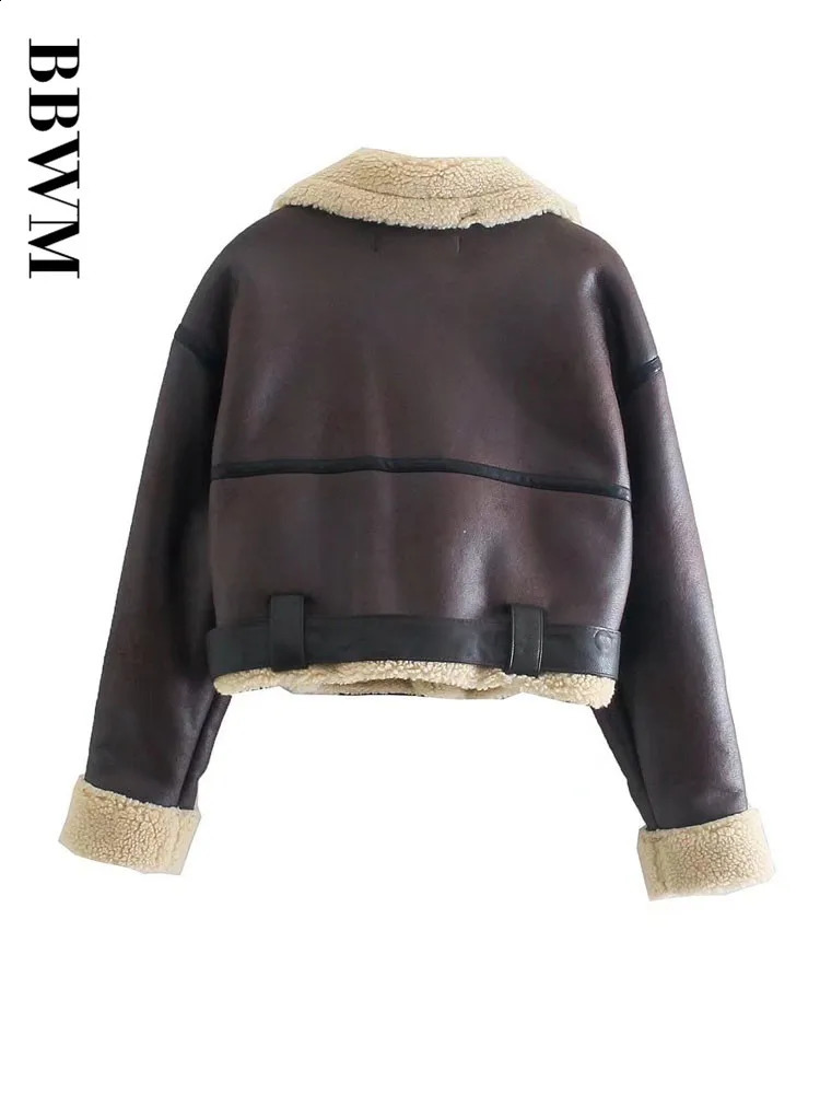 TARF Womans Fashion Thick Warm Faux Shearling Jacket Coat Vintage Long Sleeve Belt Hem Female Outerwear Chic Tops 240813