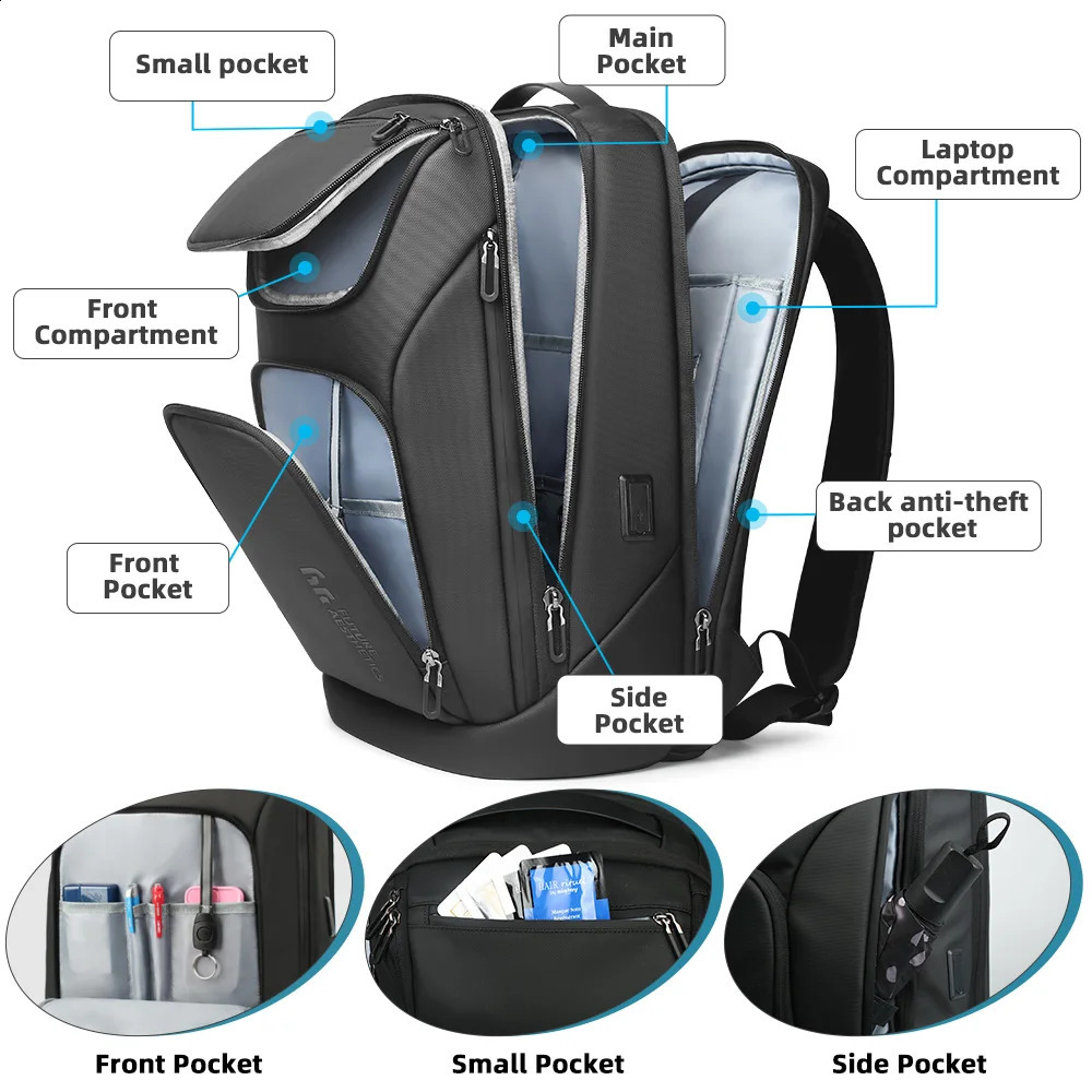 Heroic Knight Business Backpack for Men Waterproof Travel 17.3 Laptop Backpack High Capacity Multifunctional Pack USB Charging 240813