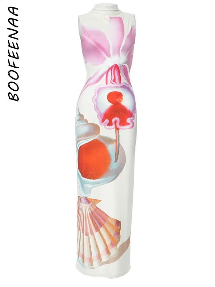 BOOFEENAA Abstract Printed Sleeveless Long Dresses for Women Clothes High Fashion Party Dress Elegant Resort Wear C85-CZ31 240814