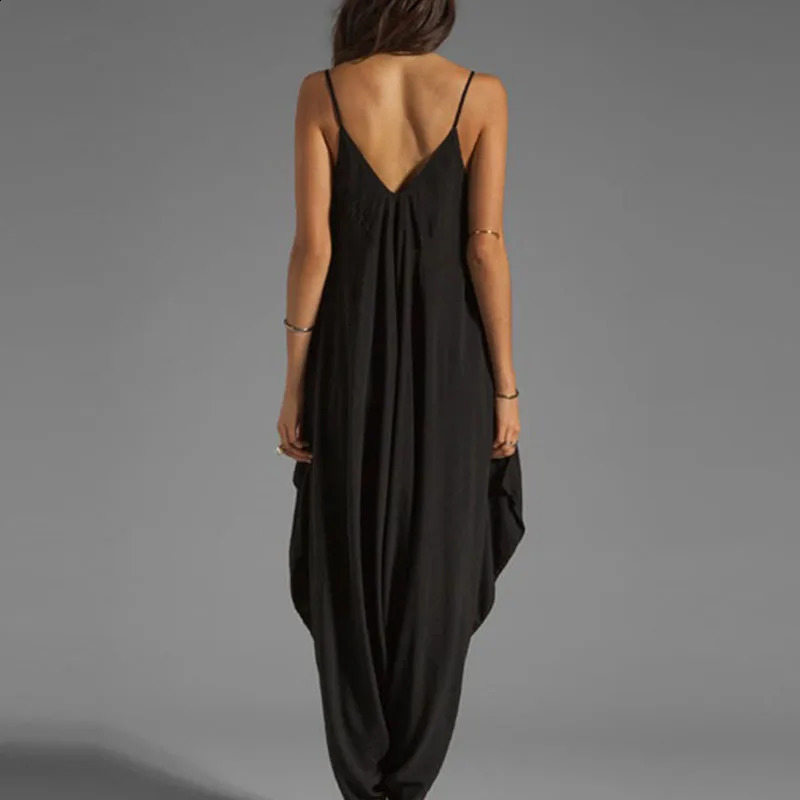 Summer Jumpsuits for Women Full-Length Playsuit Sexy V-Neck Sleeveless Jumpsuits Solid Color Pants Female Casual Loose Rompers 240813