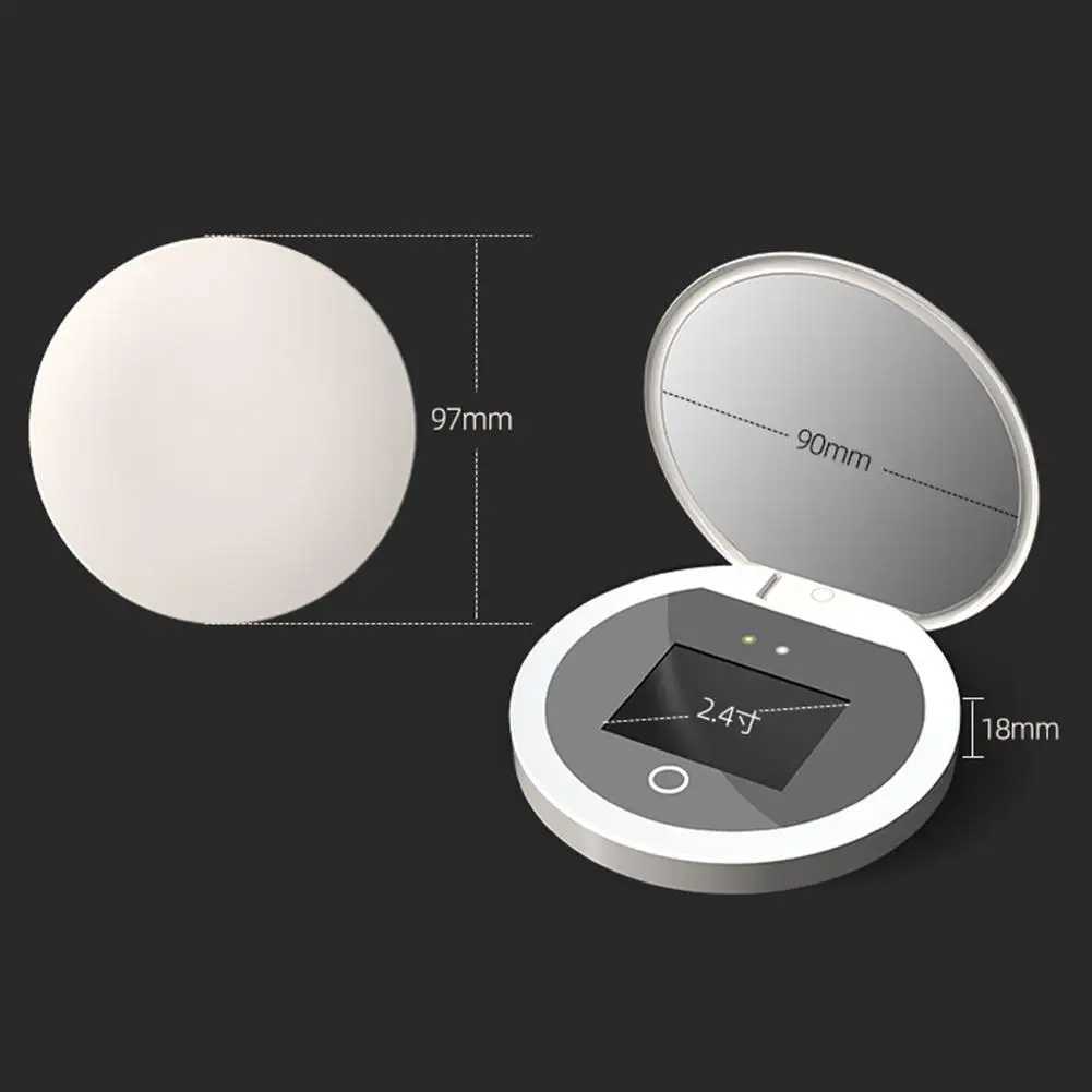 Compact travel mirror with UV camera for sun protection testing handheld LED beauty makeup mirror facial examination Magnif W240813