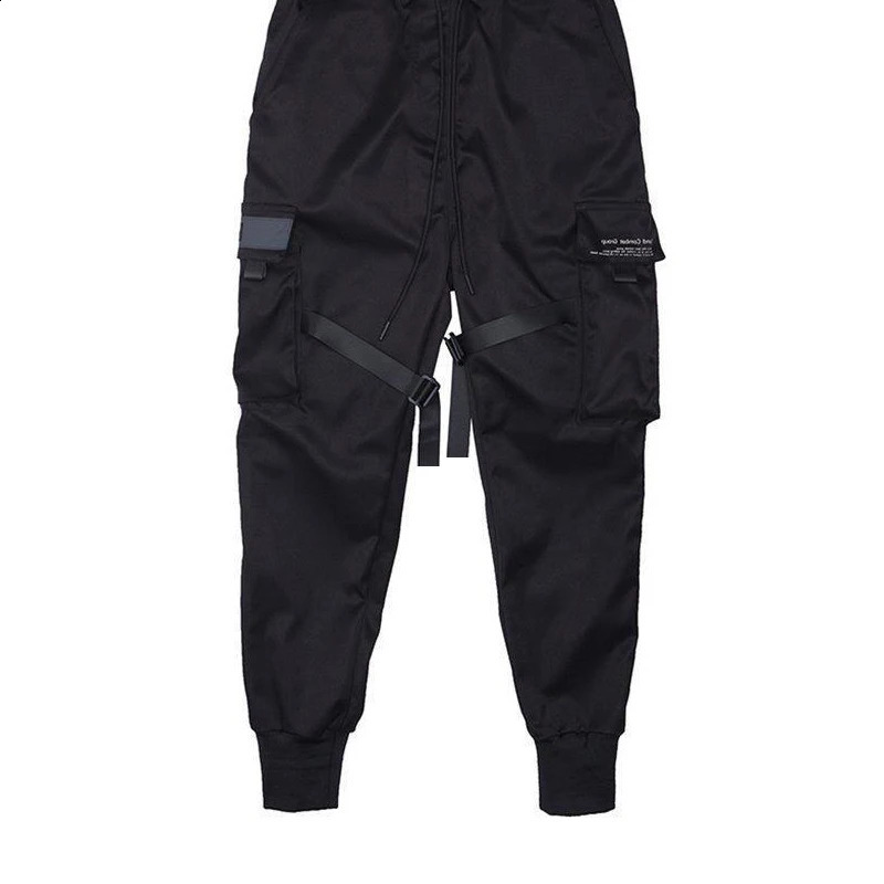 Ribbons Harem Joggers Men Cargo Pants Streetwear Hip Hop Casual Pockets Track Pants Male Harajuku Fashion Trousers 240814