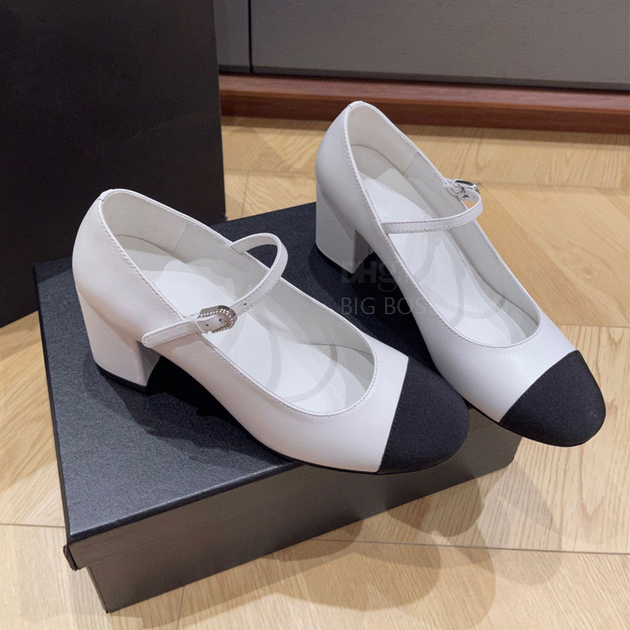 Top quality Mary Jane heels pumps shoes with strap Chunky Block heel Dress shoes womens Ballet Flat Luxury designer High-heels Evening Wedding shoes
