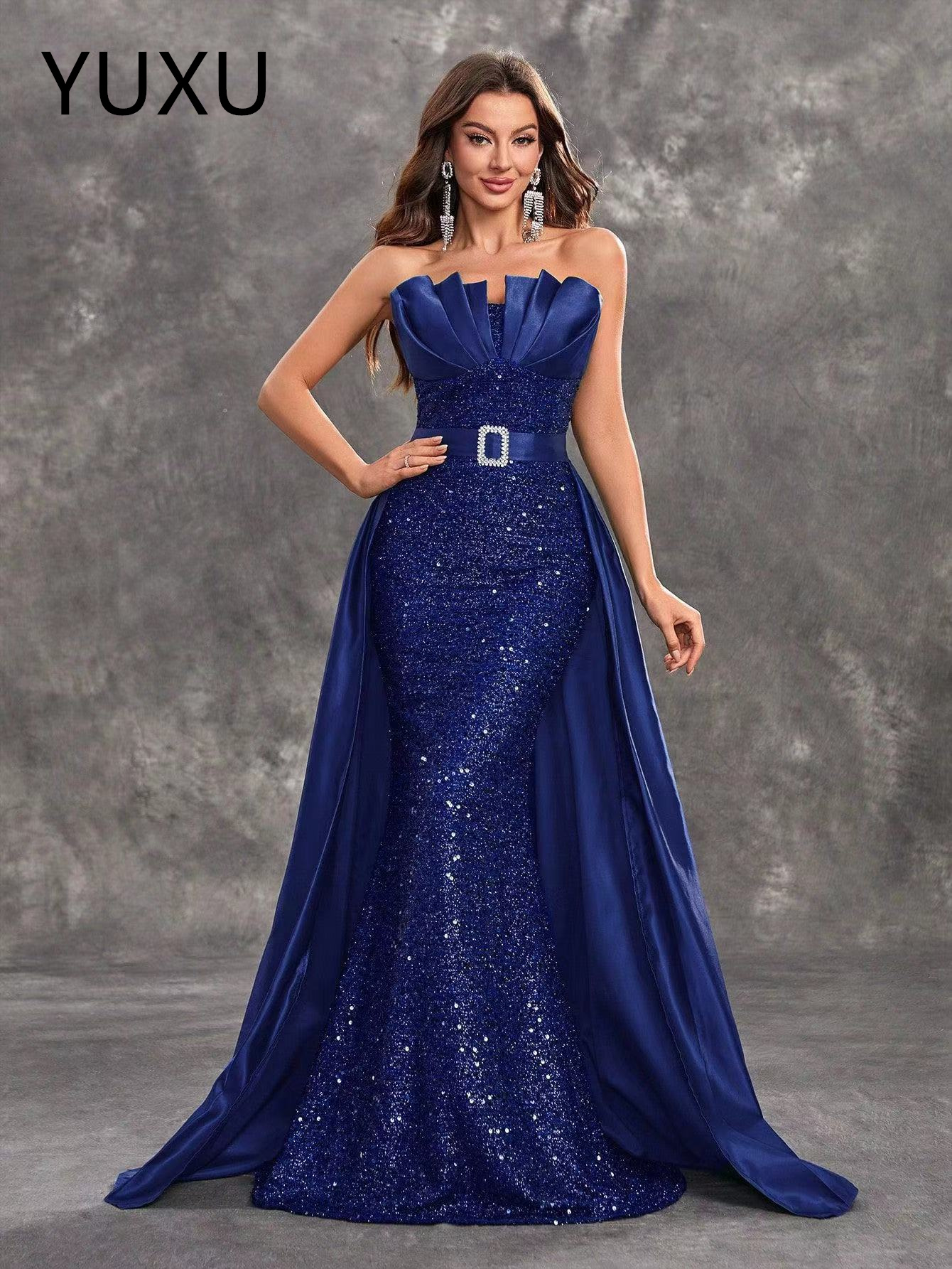 2024 luxury Sparkling green Mermaid Prom Dresses Sexy Long sequined Bateau Shiny satin Detachable sweep Train Evening Gowns Plus Size Formal Party Gow