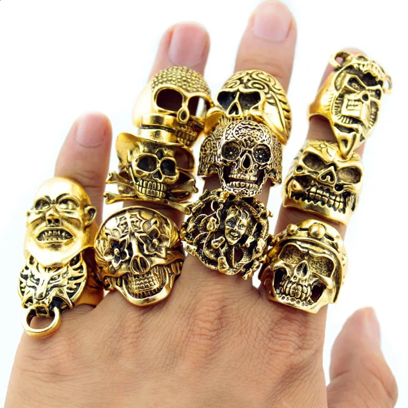 12 Pieceslot Mix Fashion Ring Jewelry Gold Color Retro Oval Colorful Glass Bohemian for Women Party Factory Price 240813