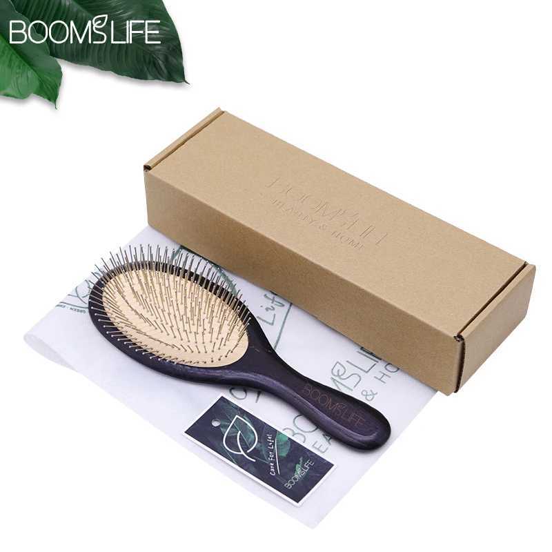 Steel hair brush womens scalp massage pad wooden hair brush metal stainless steel pin shaped comb used for curling hair and hair styling W240813