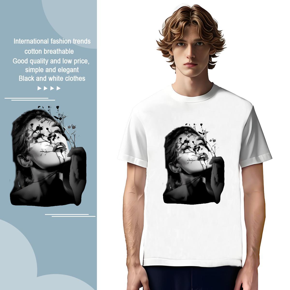 T-Shirts for Men 230g Pure Cotton flower Casual Daily Wear Breathable Soft Black White Mens Tshirts Customized Free Shipping Clothes