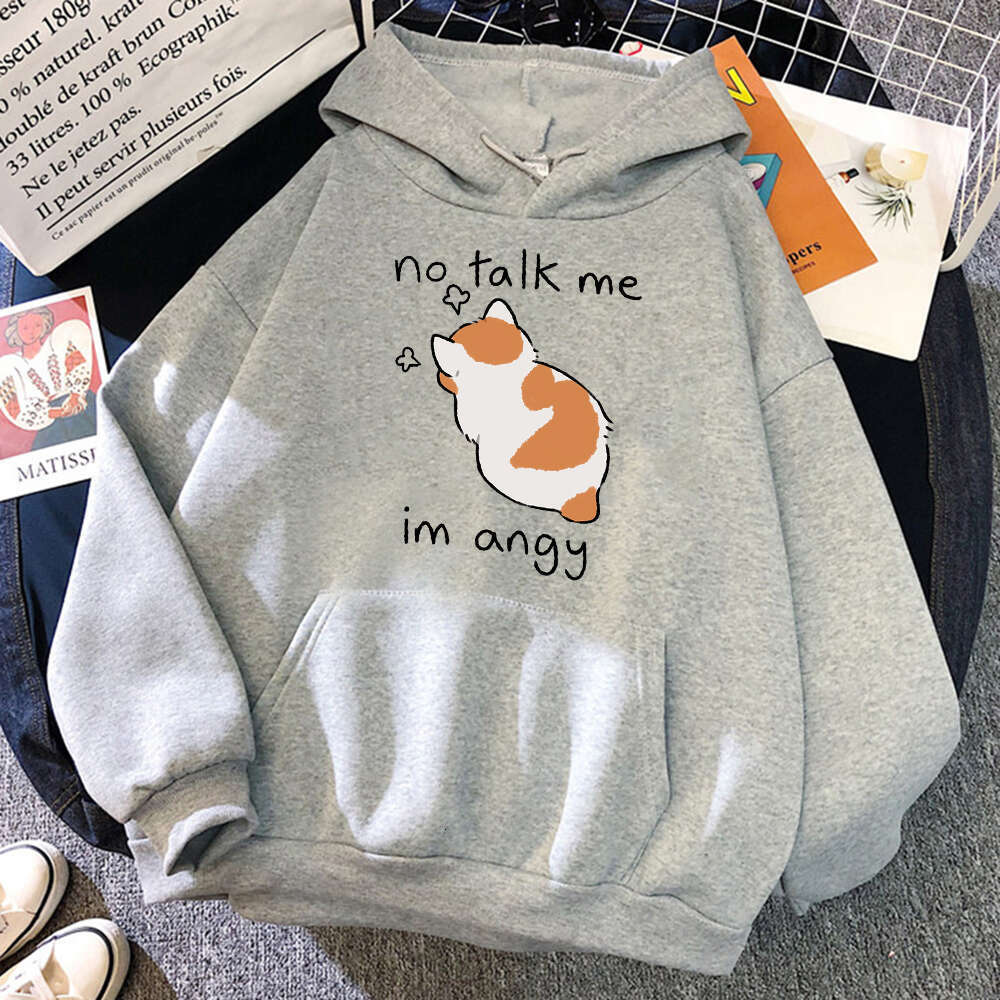 No Talk Me Angry Cat Cute Print Hooded Men Women Aesthetic Trendy Plus Size Hoodies Comfortable Unisex Classic Sweatshirt n