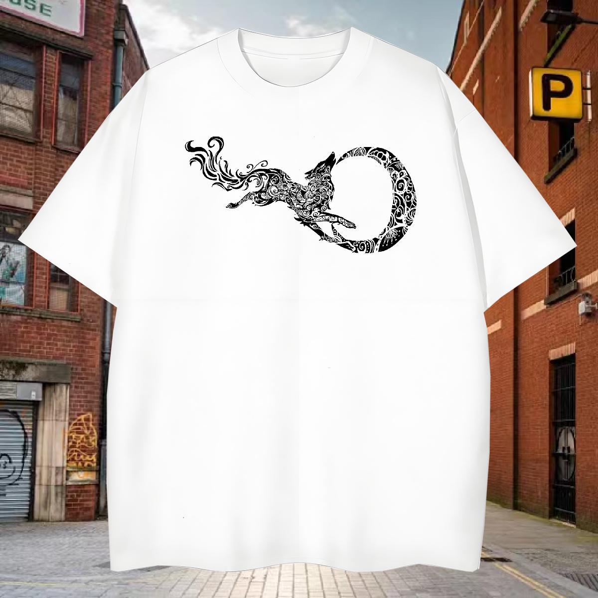 Popular Men T Shirts wolf O-Neck Short Sleeve Street Black White 230g 100% Cotton Tshirts Brand Tee Shirt