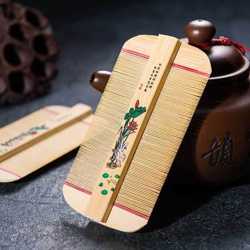 Chinese traditional bamboo lice comb handmade thick comb rose to remove itching scratch head flea Cootie comb W240813
