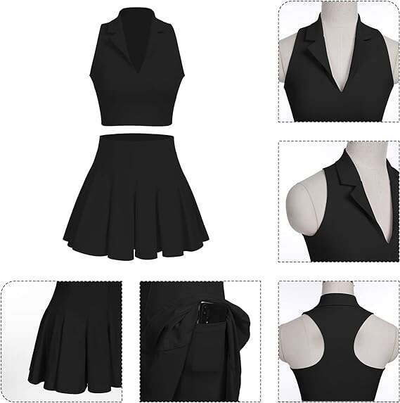 Piece 2 Dress for Women Pleated Tennis Skirt Sleeveless Racerback Padded Crop Top Golf Workout Outfits
