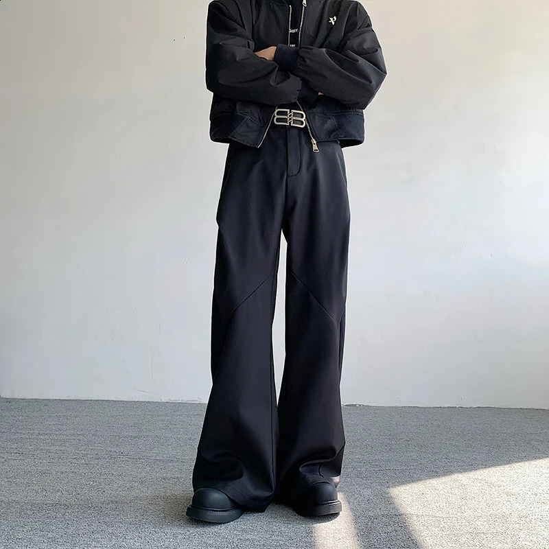 NOYMEI Mens Split Pleated Diamond Shaped Pants Loose Casual Suit Pant Wide Leg Black Trousers 2024 Spring Cleanfit WA3647 240813