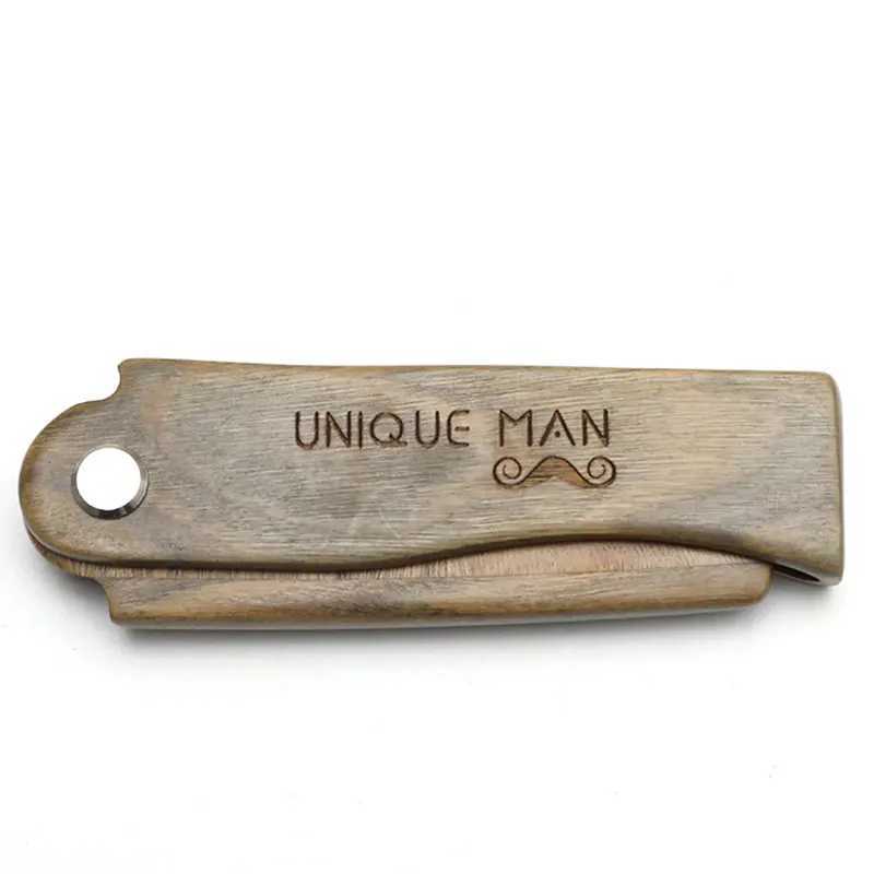 Folding wood beard comb mens natural sandalwood beard mustard hair comb salon hairdressing styling tools accessories W240813