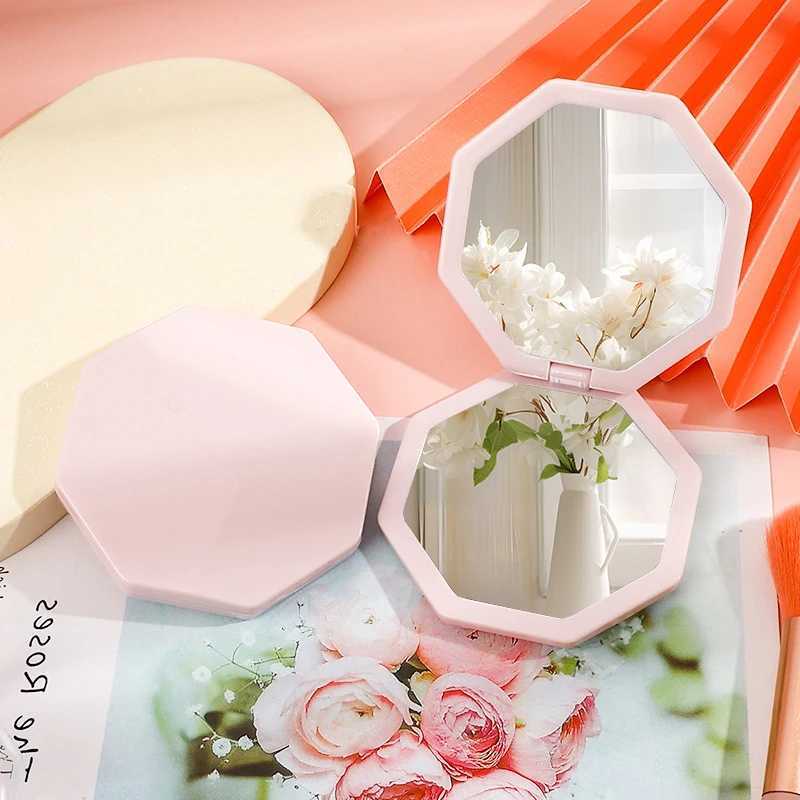 Handheld makeup mirror double-sided mini hexagonal mirror portable pocket folding makeup mirror travel beauty cosmetic tool W240813