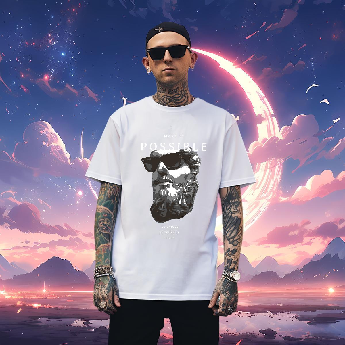 T-Shirts for Men 230g 100% Cotton portrait Outdoor Round Neck Short Sleeve Oversized 4XL Tshirt for Man Woman Customized Loose Top Tees