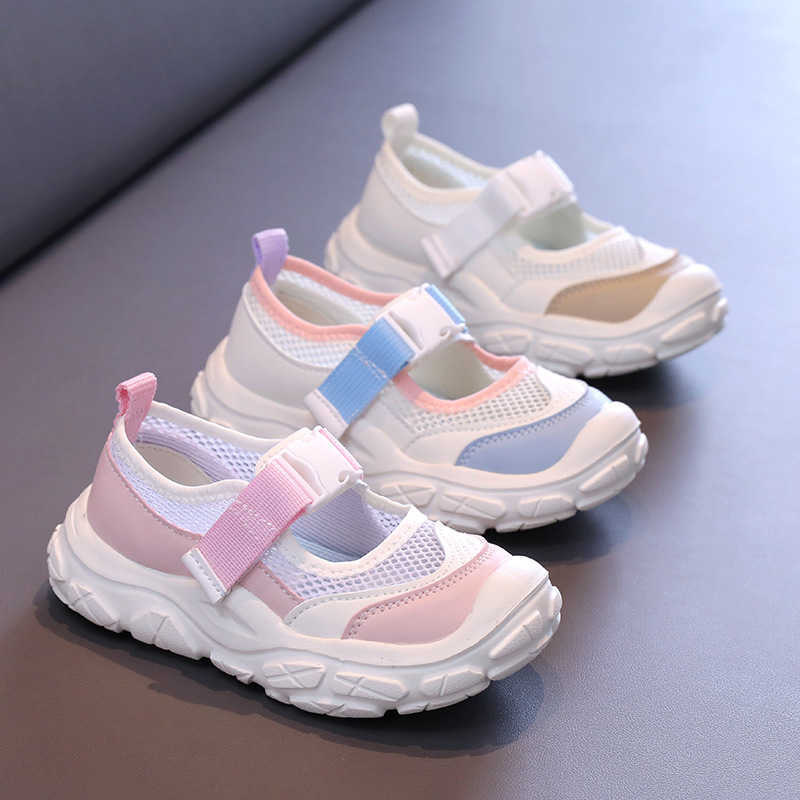 Sneakers Childrens color blocked sports shoes 2024 summer new single mesh hollow shallow mouth casual shoes for boys medium and large childrens mesh s