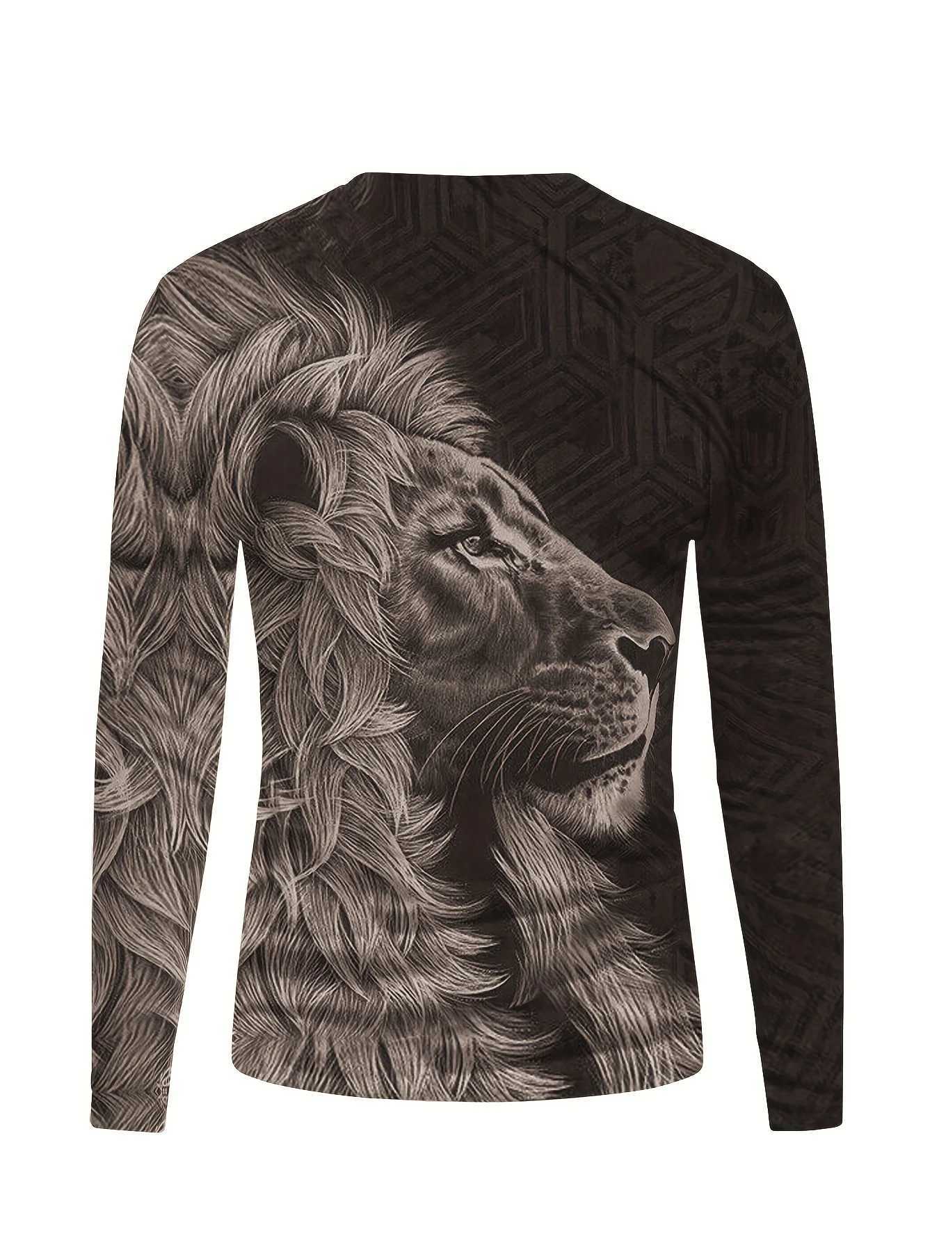 3d Lion Print Long Sleeved Mens T-Shirt Summer Quick Dry Cotton T-Shirt For Men Streetwear Man Clothing Loose Oversized Tee TopM240814