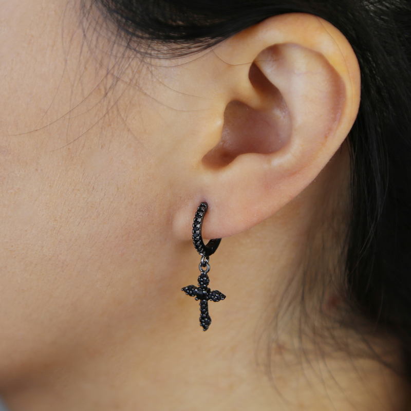 Men Women Cross Drop Dangle Earrings Micro Pave Bling Cz Fashion Party Punk Earring Jewelry Ice Out Long Earrings