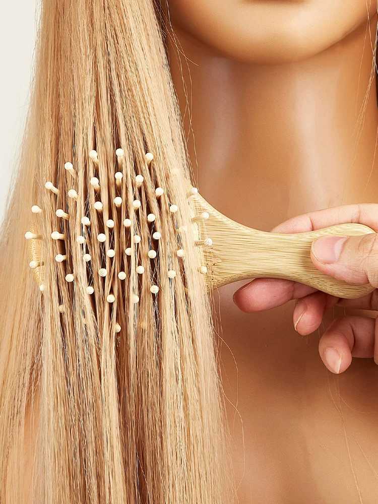 Cute cat hair brush natural wooden anti-static and chamfering brush hair scalp massage comb air cushion childrens styling tool W240813