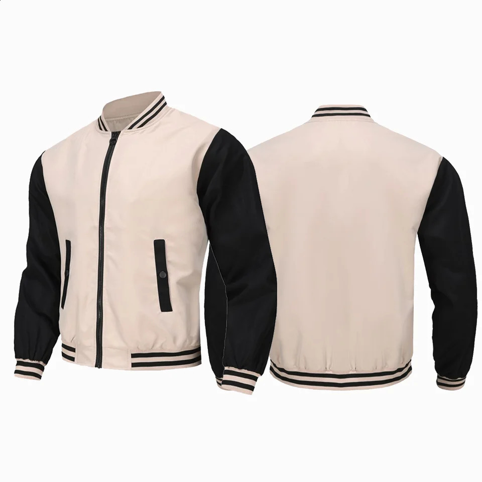Mens Spring and Autumn Stand up Collar Fashion Casual Coat Large Youth Street High Quality Contrast Baseball Jacket 240712