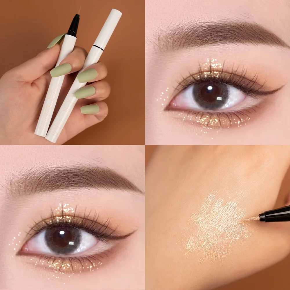 Pink Rose Glitter Eyeshadow Pencil Eyeliner Long-lasting Highlighter Lying Silkworm Pen Cosmetic Makeup Waterproof Liquid Liner Y240813