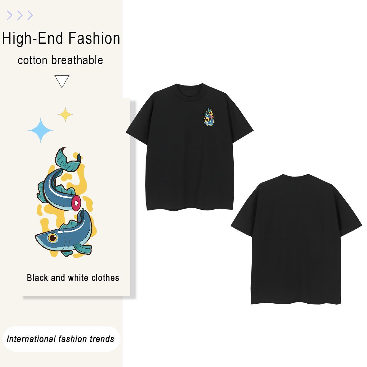 T Shirts Men 230g Pure Cotton fish Casual Daily Wear Breathable Soft DIY Anime Tshirts Factory Direct High Quality Clothings