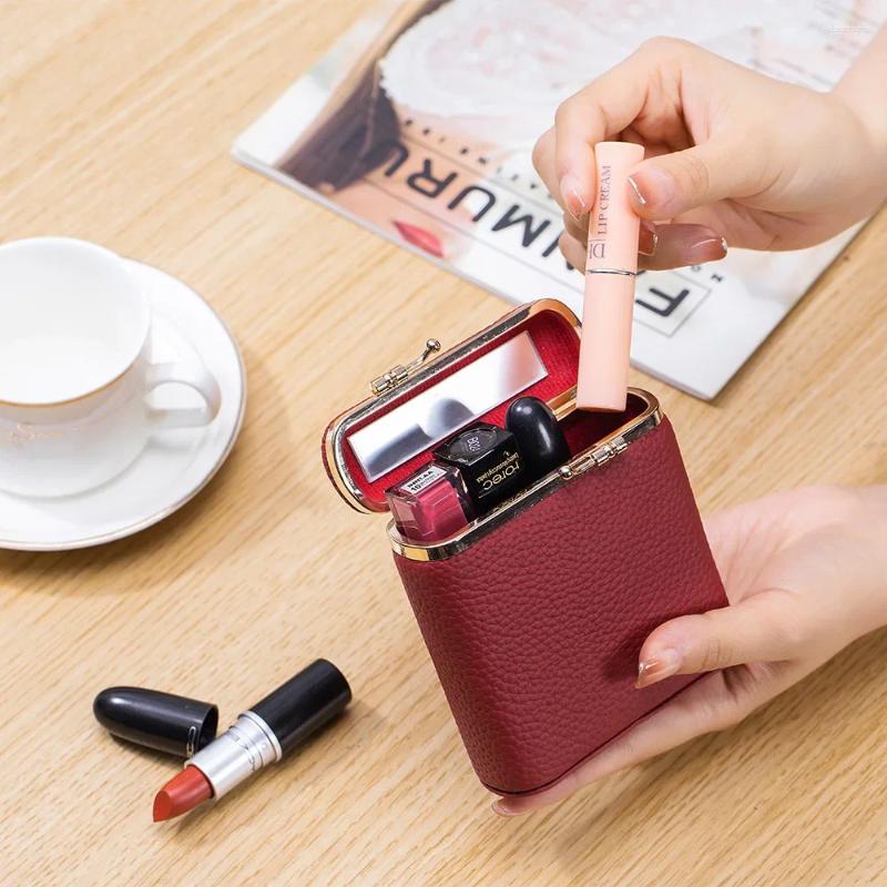 3 Cosmetic Bags Mini Portable Simple Leather Makeup Bag Mirror Storage Women Personal Use Small Lipstick Cases Cosmetics 4