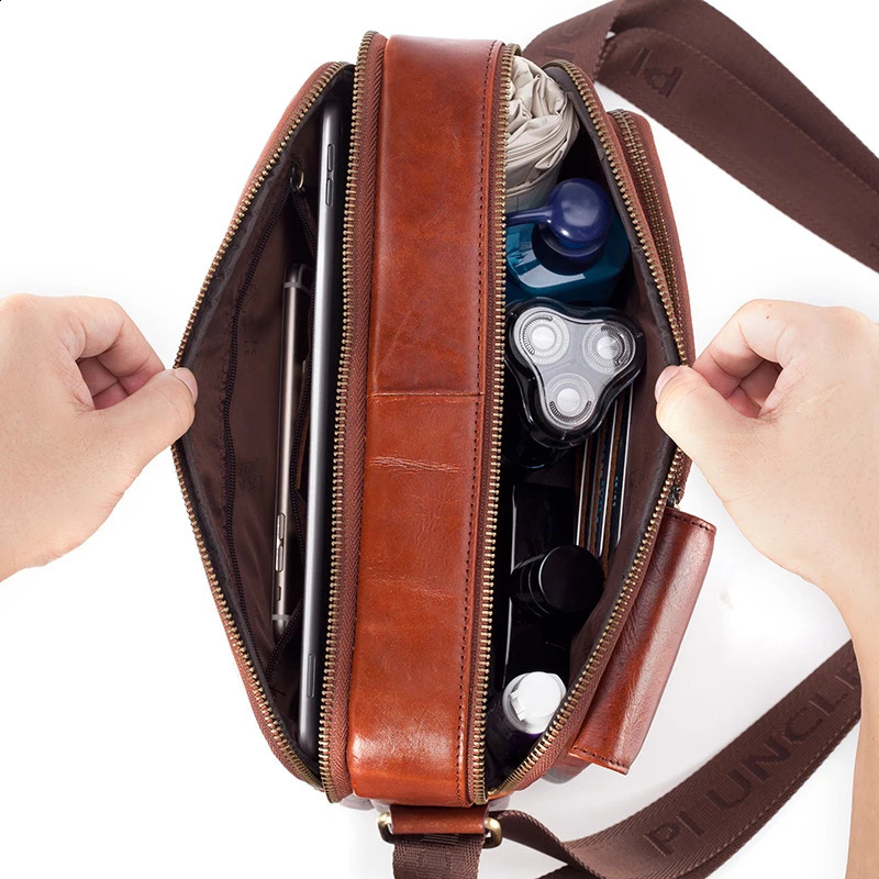 100% Genuine Leather Briefcase Men Shoulder Bag High Quality Crossbody Bags For Male Messenger Bag 9.7 Ipad Bolsas Holder Sling 240813