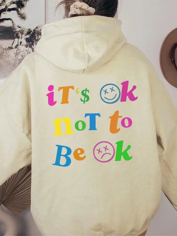 2024 Independent Station Foreign Trade Women's Plush Hoodie Solid Color Letter Printed Kangaroo Pocket Drawstring Printed Hoodie