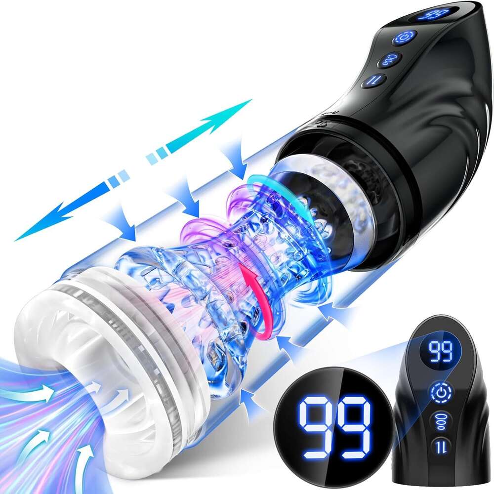 Daralb automatic suction male sex toy, LCD display screen with 9 thrust rotating suction male sex toy electric pump meat lamp pocket cat massager adul