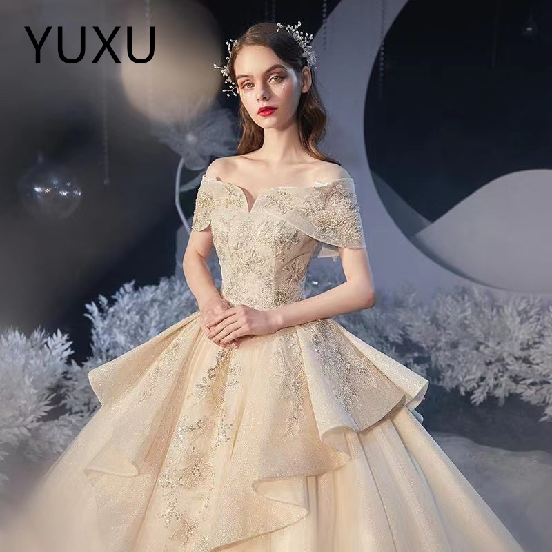 2024 Luxury Embroidery Ball Gowns Wedding Dresses off shoulder Princess Gown Corset Sweetheart Organza Ruffles Cathedral Train Bridal Dress Plus Size 