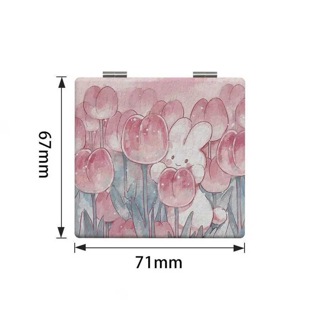 Rose pattern square folding makeup mirror portable double-sided pocket compact makeup mirror handheld magnifying glass makeup tool W240813