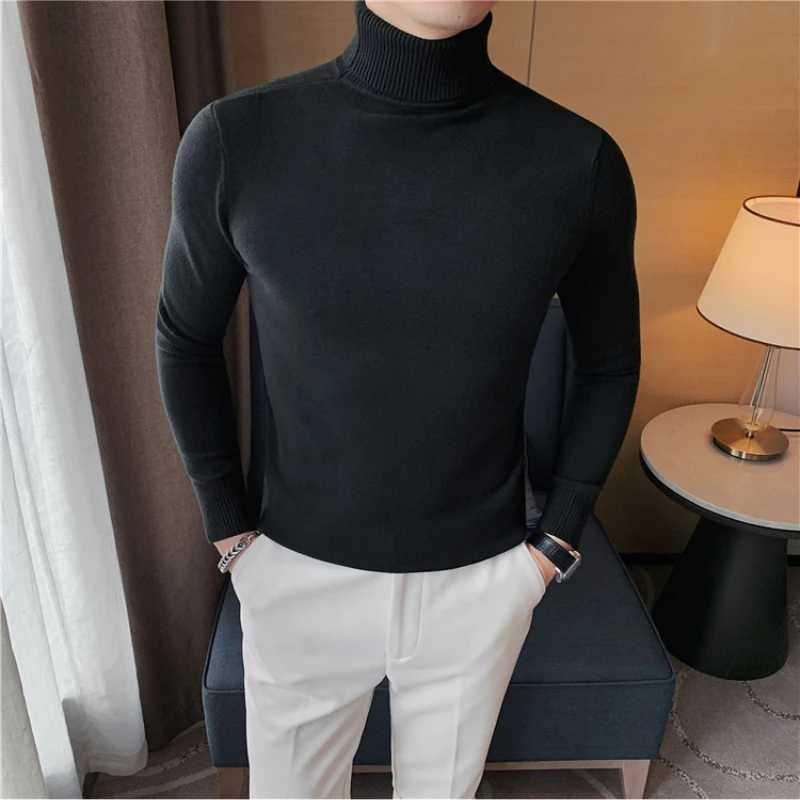 2023 New Autumn/Winter Mens Sweater High Collar Knitted Shirt British Style Casual Business Zipper Mens Casual Sweater S-4XLW240729