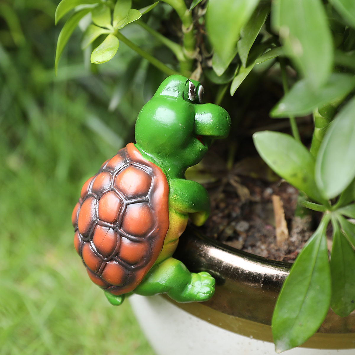 Garden Decoration Cute Turtle Statue Hanging on Planter Turtle Resin Crafts