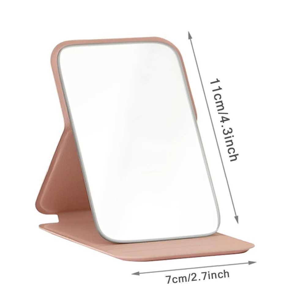 Portable folding makeup mirror wallet makeup mirror PU leather dustproof makeup mirror white marble letter pattern W240813
