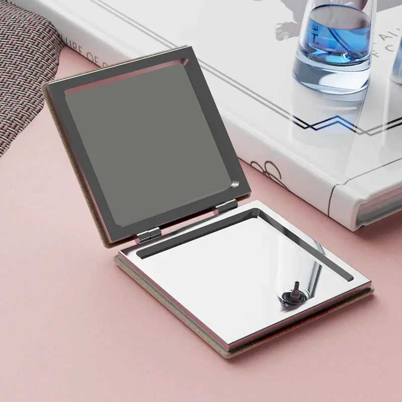 Rose pattern square folding makeup mirror portable double-sided pocket compact makeup mirror handheld magnifying glass makeup tool W240813