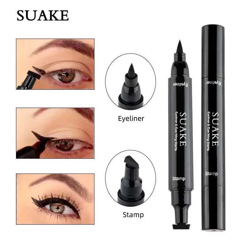 2 In1 Winged Stamp Liquid Eyeliner Pencil Water Proof Fast Dry Double-ended Black Seal Eye Liner Pen Make Up for Women Cosmetics Y240813