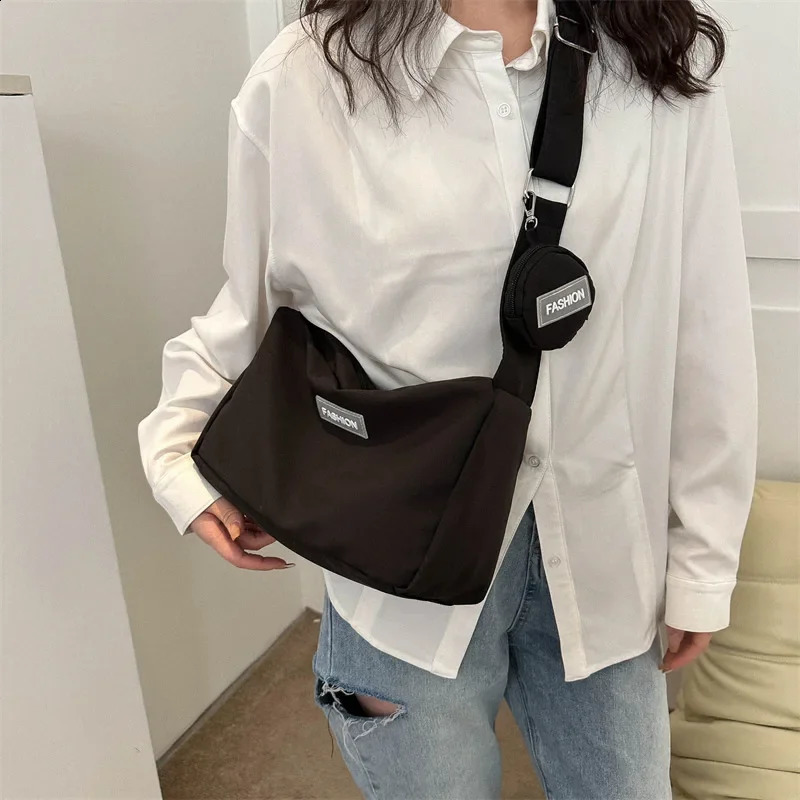 INS Simple Campus Canvas Bag 2023 Spring High Capacity Womens Fashion Girl Single Shoulder Crossbody Bags for Women 240813