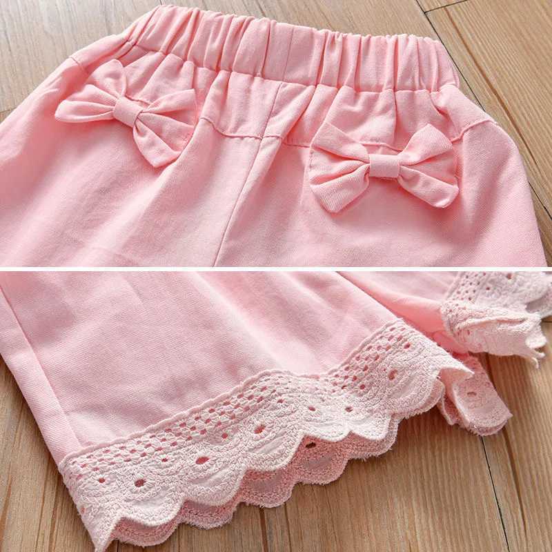 Girls shorts 2022 summer slim baby casual shorts butterfly lace Korean style childrens shorts W240813