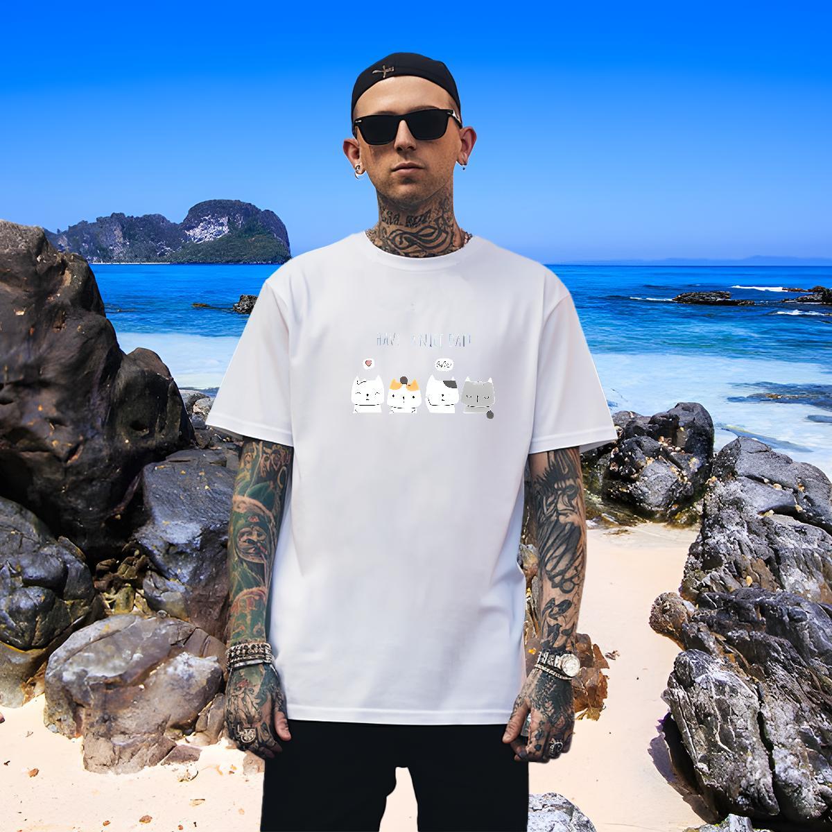 Popular T Shirts Men cat Breathable Short Sleeve Casual Beach Oversized 3XL 4XL 230g Cotton Men Tops Tees Fashion Designer Clothes