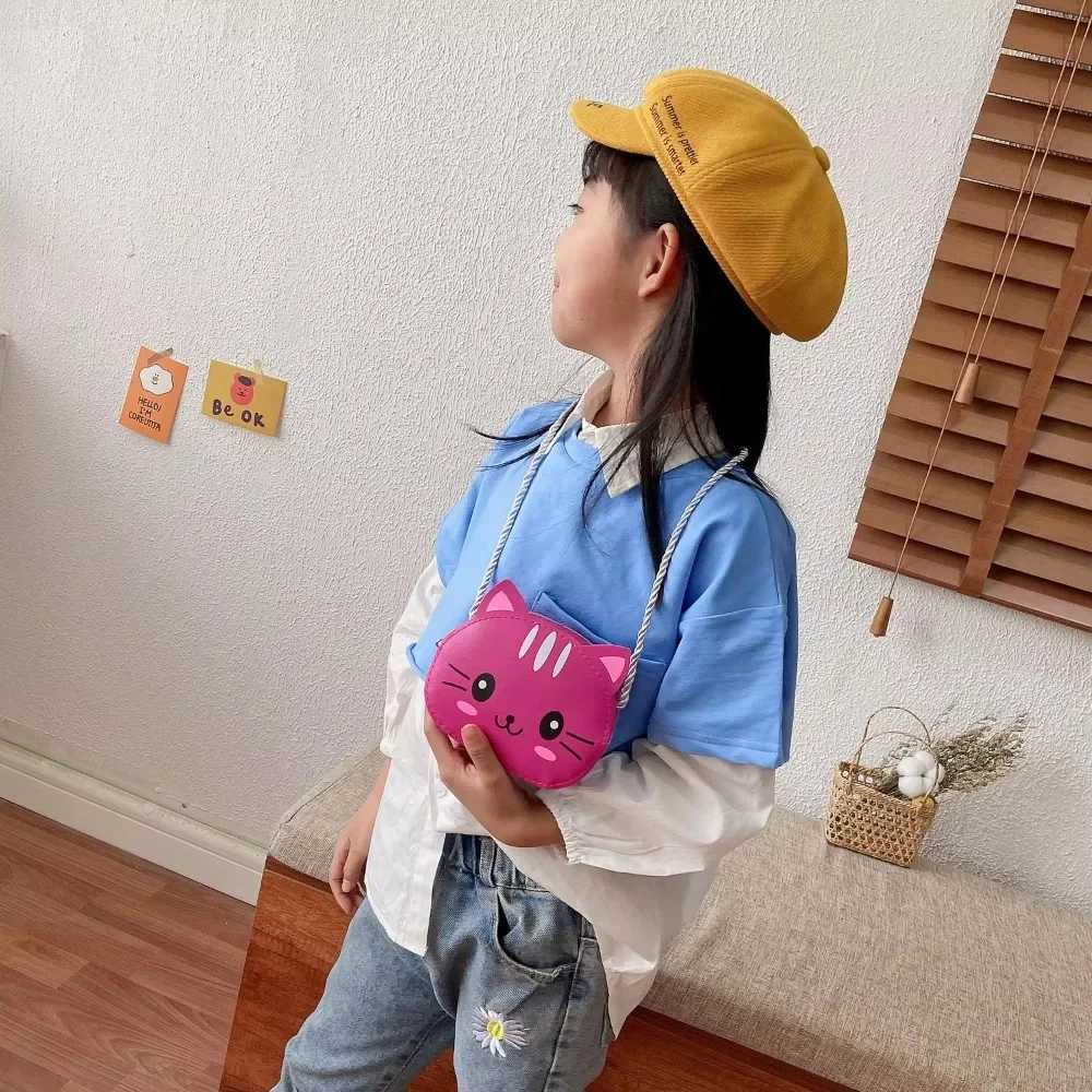 Fashion princess childrens mini handbag baby girl PU leather small shoulder cross body bag cute cat childrens coin wallet W240813
