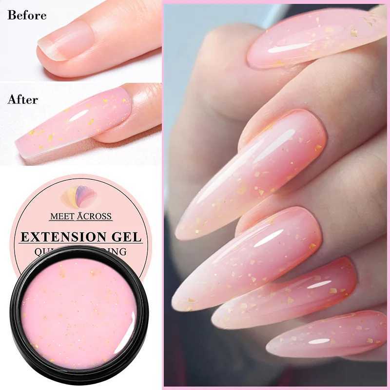MEET ACROSS 8ml Pink Gold Glitter Quick Extension Gel Nail Polish Gold Foils Effect Semi Permanent UV Gel Nails Art for ManicureM240814