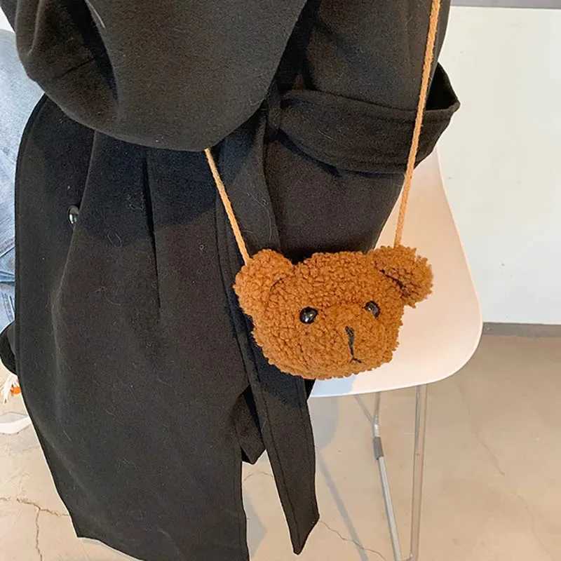 Cute bear plush shoulder bag childrens cartoon messenger bag Kawai plush wallet little girl stuffed animal backpack W240813