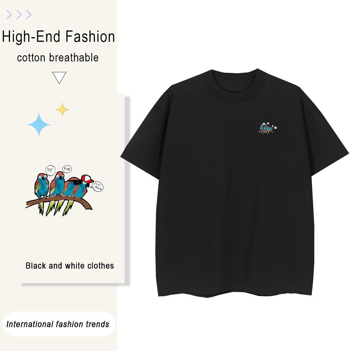 Unisex Men T Shirts bird Breathable Crew Neck Spring Summer Custom Printing 230g 100% Cotton Men Tees 2024 Clothings