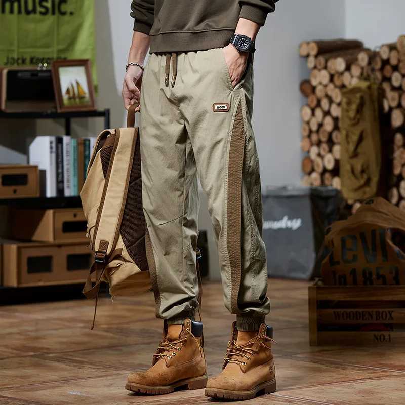 Stitching fashion brand Summer 2024 new casual pants mens thin elastic breathable ankle-tied retro American sports sweatpantsXJ250303