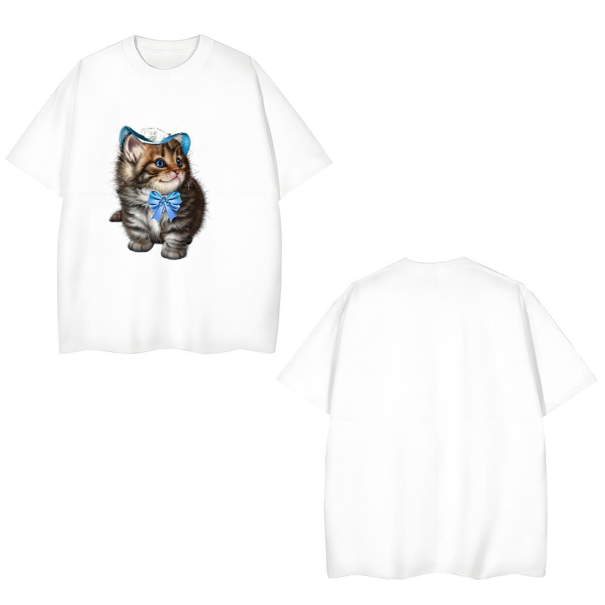 Brand T-Shirts cat Breathable Short Sleeve Home Outdoor Black Oversized 100% Cotton 230g Men Tops Tees Fashion Designer Polos