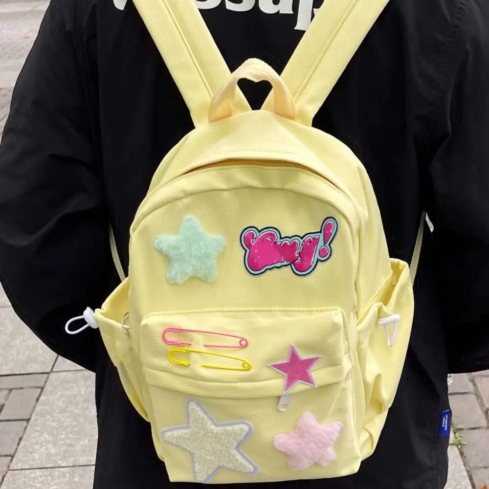 Y2k Women Shoulder Bag Student Fashon Cute Star Pattern Letters Backpack Sweet Exquisite Casual Large Capacity Handbag 240813