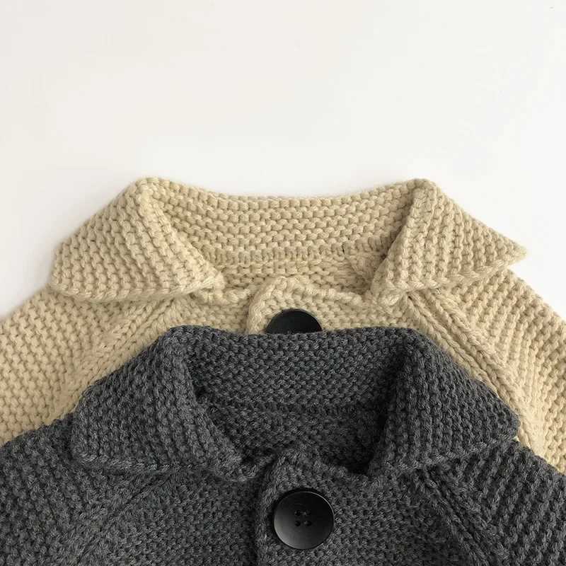Baby Autumn Solid Fashion Knitted Jacket Childrens Korean Version Cardigan Girls Cotton Boys Thick Sweater Top W240813